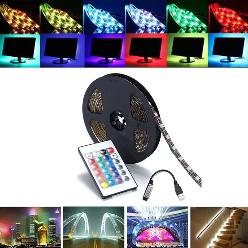 0.5/1/2/3/4/5M SMD5050 RGB Waterproof LED Strip Light TV Backlilghting Kit   USB Remote Control DC5V