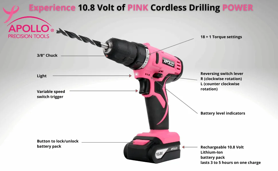 10.8 Volt Lithium-Ion Cordless Drill with 30 Piece Accessory Set PINK - DT4937P
