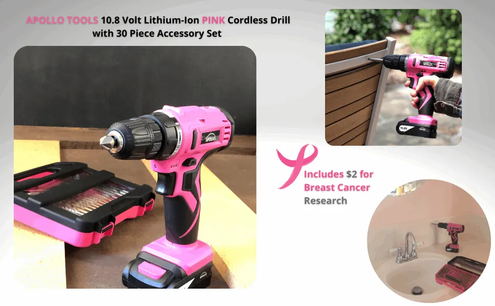10.8 Volt Lithium-Ion Cordless Drill with 30 Piece Accessory Set PINK - DT4937P