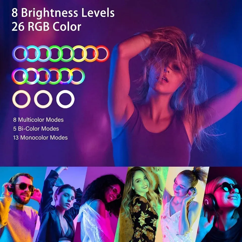 10" RGB LED RingLight Tripod RGB 33 Colors Video Dimmable Ring Fill Light with Tripod Stand for Makeup TikTok Youtube Vlog Live