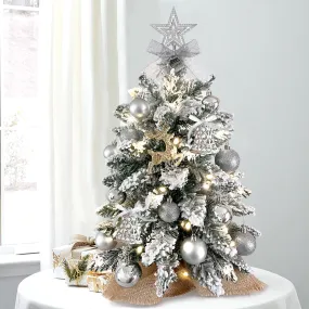 2ft Mini Tabletop Christmas Tree - Flocked Snow & Ornaments Decor