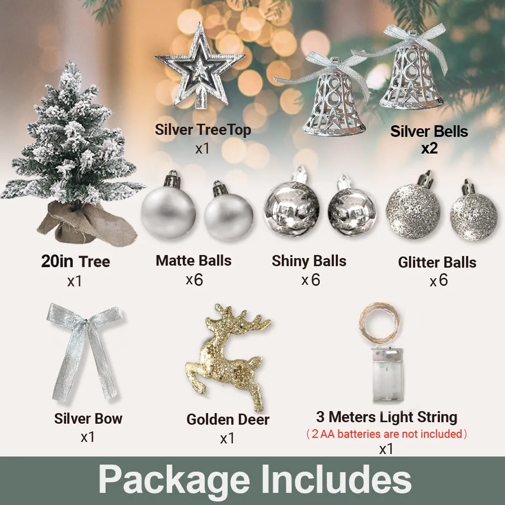 2ft Mini Tabletop Christmas Tree - Flocked Snow & Ornaments Decor