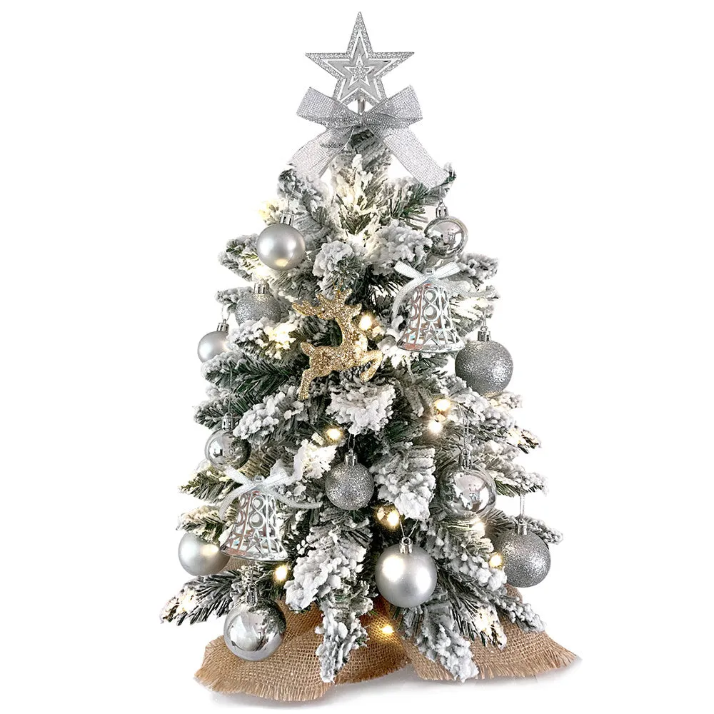2ft Mini Tabletop Christmas Tree - Flocked Snow & Ornaments Decor