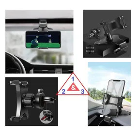 3 in 1 Car GPS Smartphone Holder: Dashboard / Visor Clamp   AC Grid Clip for Alcatel One Touch Flash Plus - Black