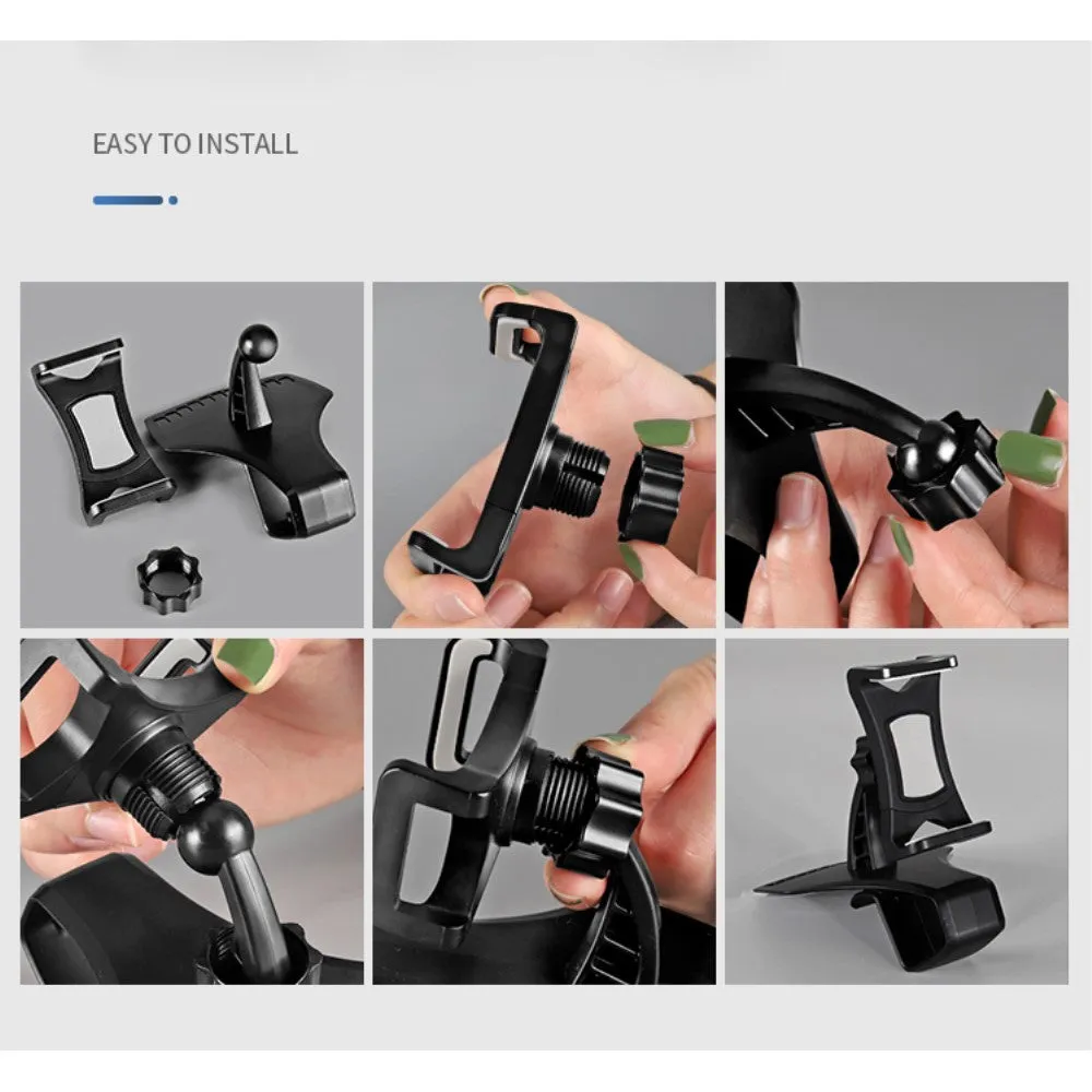 3 in 1 Car GPS Smartphone Holder: Dashboard / Visor Clamp   AC Grid Clip for Manta Senior Phone Big Light MS1702 - Black