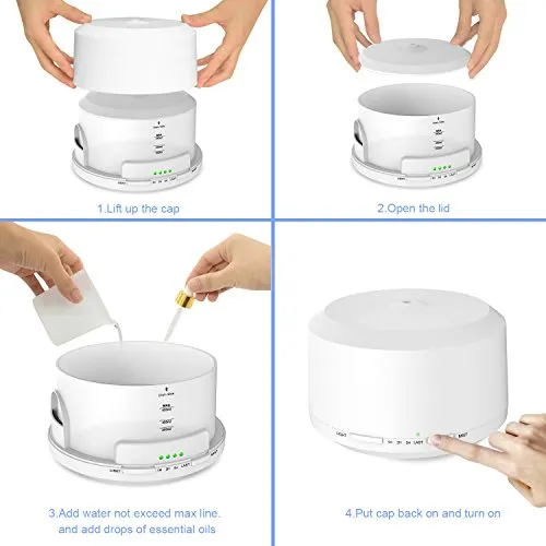 450ML Essential Oil Diffuser with 8 LED Color Changing Lamps, ZOOKKI Aromatherapy Diffuser for Essential Oils with 4 Timer Settings and Waterless Auto Shut-off Feature for Large Room