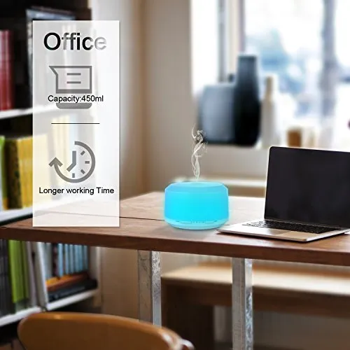450ML Essential Oil Diffuser with 8 LED Color Changing Lamps, ZOOKKI Aromatherapy Diffuser for Essential Oils with 4 Timer Settings and Waterless Auto Shut-off Feature for Large Room