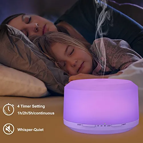 450ML Essential Oil Diffuser with 8 LED Color Changing Lamps, ZOOKKI Aromatherapy Diffuser for Essential Oils with 4 Timer Settings and Waterless Auto Shut-off Feature for Large Room