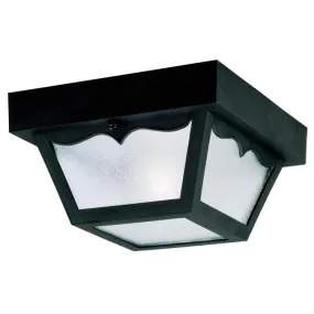 8-Inch One-Light Outdoor Flush Mount Ceiling Fixture, Black Finish on Polypropylene