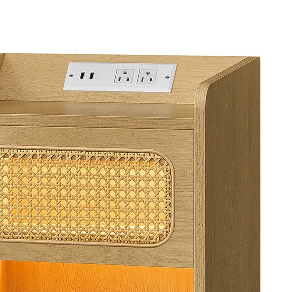 Ada 24 Inch Nightstand Set of 2, Woven Drawer, Light, Open Shelf, Black By Casagear Home