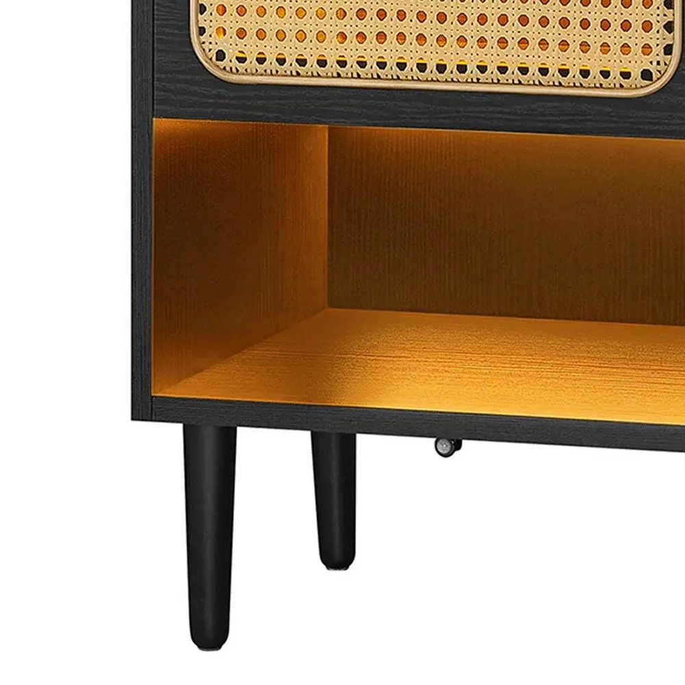 Ada 24 Inch Nightstand Set of 2, Woven Drawer, Light, Open Shelf, Brown By Casagear Home