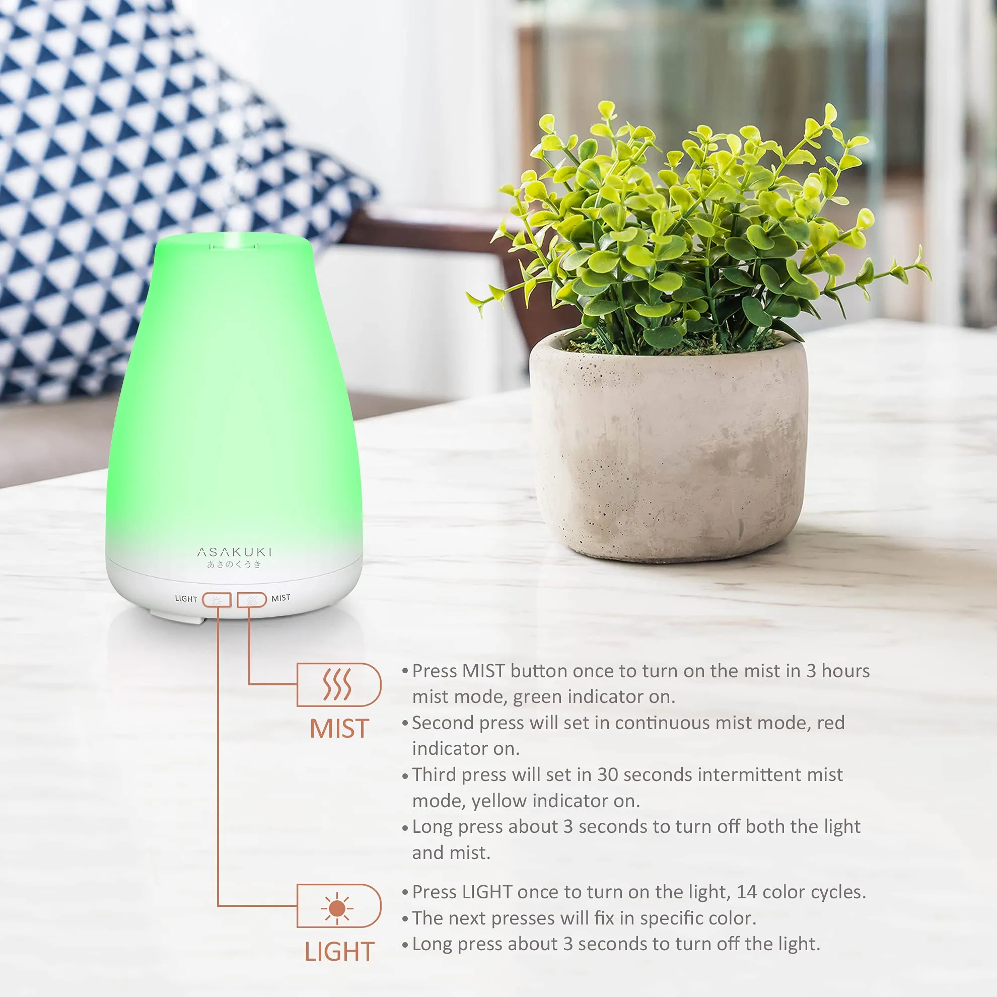 ASAKUKI 100ml Essential Oil Diffuser Ultrasonic Aromatherapy Diffuser Fragrant Oil Vaporizer Humidifier Waterless Auto Shut-Off for Bedroom Office Yoga…