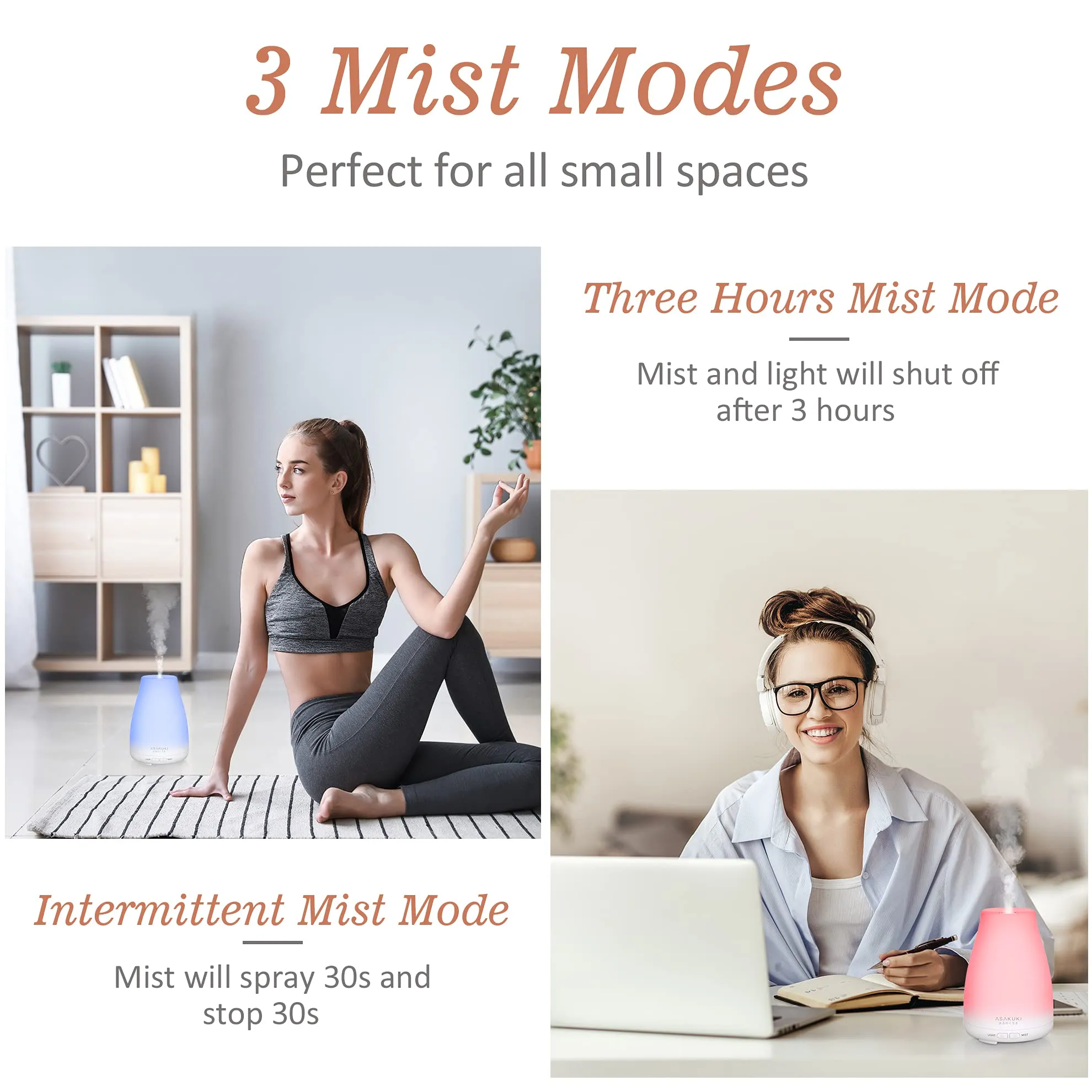 ASAKUKI 100ml Essential Oil Diffuser Ultrasonic Aromatherapy Diffuser Fragrant Oil Vaporizer Humidifier Waterless Auto Shut-Off for Bedroom Office Yoga…