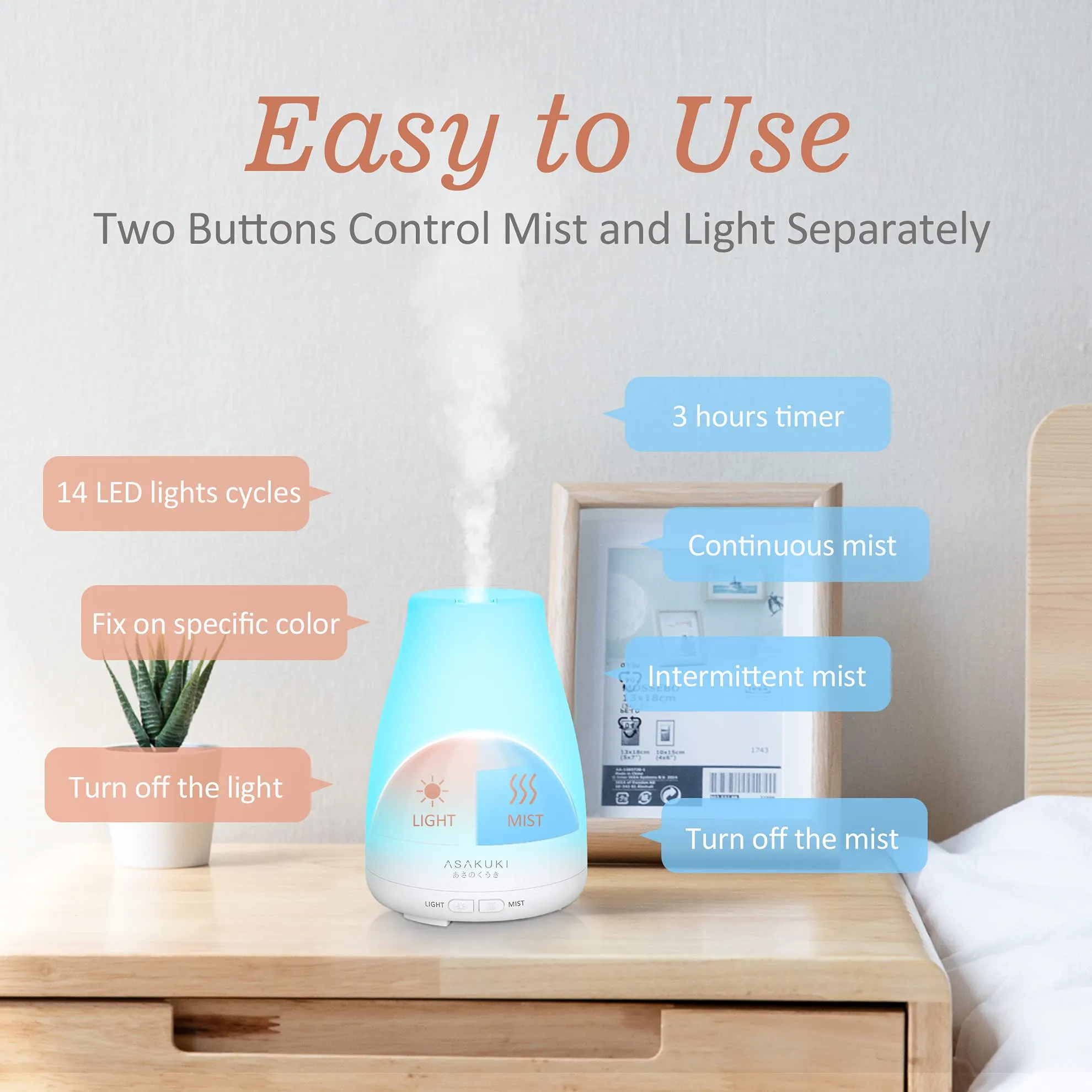 ASAKUKI 100ml Essential Oil Diffuser Ultrasonic Aromatherapy Diffuser Fragrant Oil Vaporizer Humidifier Waterless Auto Shut-Off for Bedroom Office Yoga…