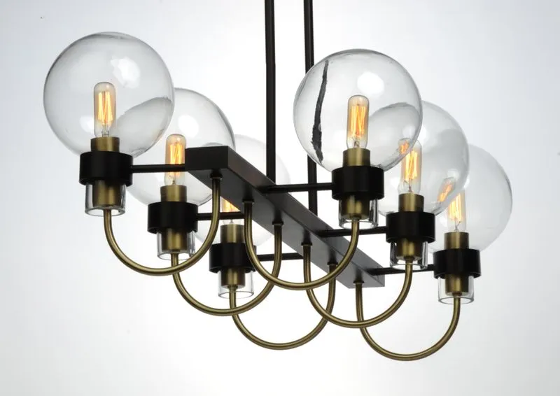Bauhaus 16" 6 Light Chandelier in Bronze and Satin Brass