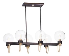 Bauhaus 16" 6 Light Chandelier in Bronze and Satin Brass