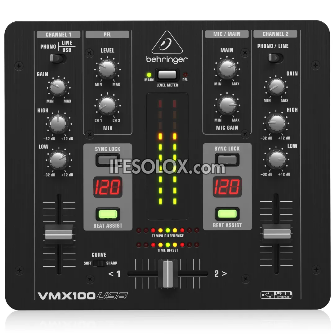 Behringer VMX100USB Professional 2-Channel DJ Mixer with USB Audio Interface, BPM Counter and VCA Control - Brand New