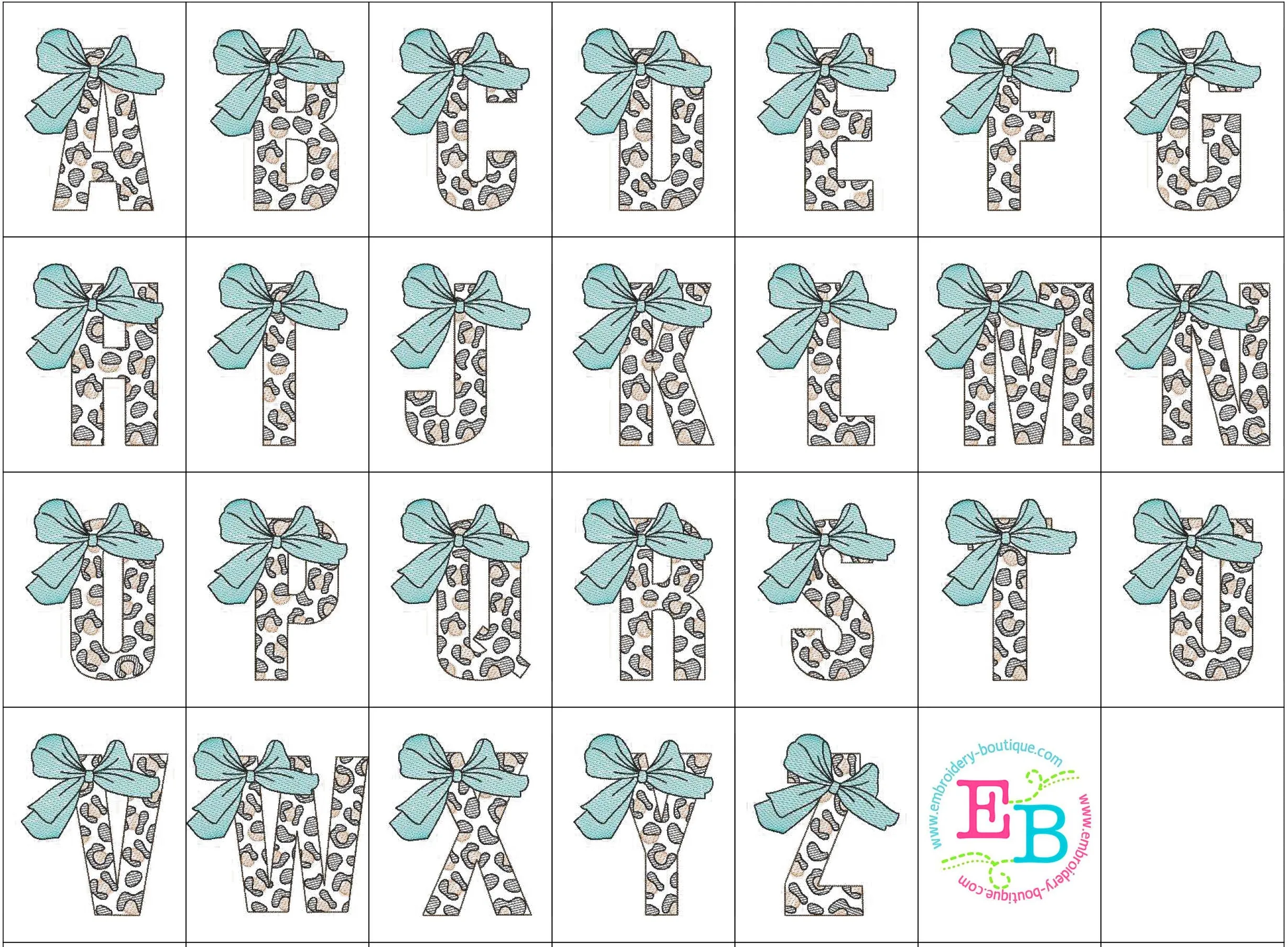 Big Bow Cheetah Sketch Embroidery Font