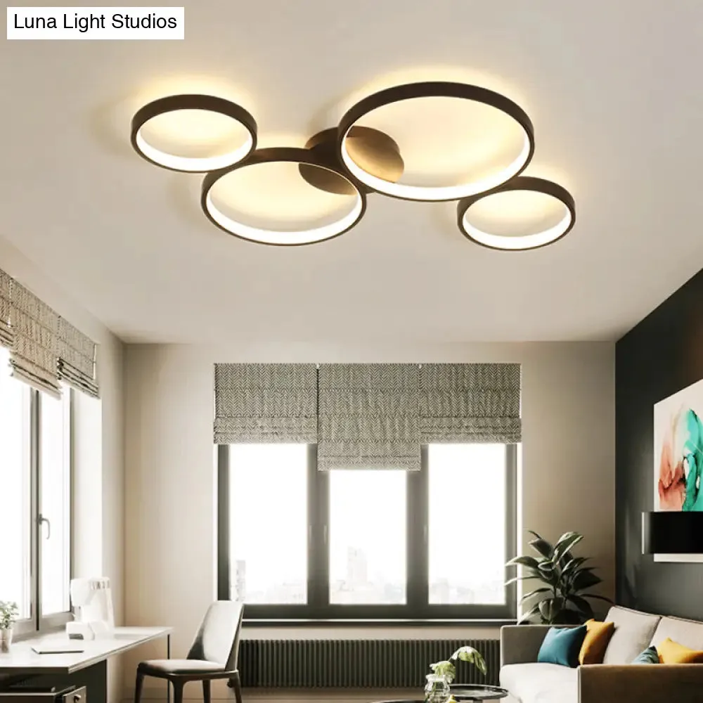 Black Acrylic Circle Ring Ceiling Light with 4 Flush Mounts for Living Room