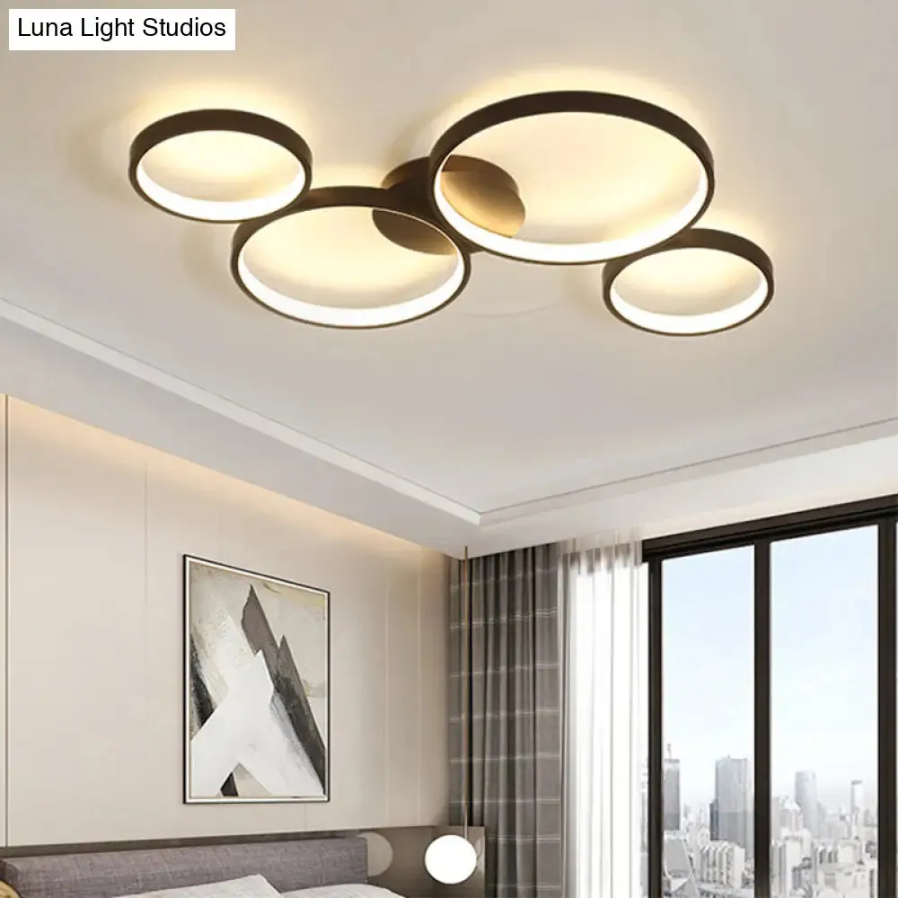 Black Acrylic Circle Ring Ceiling Light with 4 Flush Mounts for Living Room