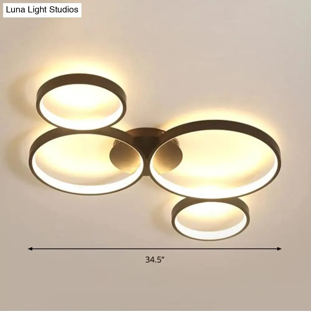 Black Acrylic Circle Ring Ceiling Light with 4 Flush Mounts for Living Room
