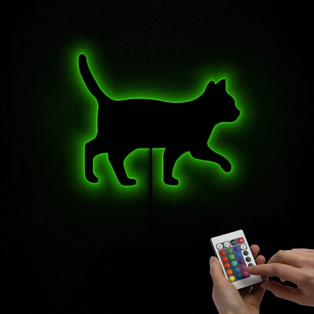 Cat Walking On The Wall Decorative Mirror Girl Room Makeup Wall Mirror Kitten Cat Home Decor Moder Design Mirror With LED Light