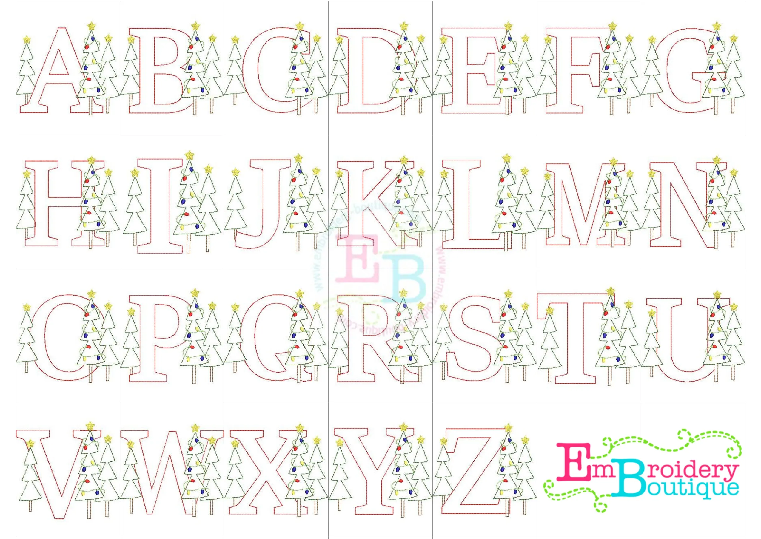 Christmas Trees Applique Alphabet