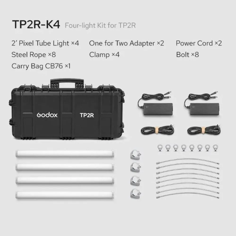 [CLEARANCE] Godox KNOWLED TP4R 8-Light Pixel RGB Studio 122cm Tube Lights Kit Set and TP-P600KIT Power Box, Onboard, DMX, CRMX, RDM, Bluetooth, Wireless App Controls and 17 Special Effect Presets for Studio Light Production and Photography