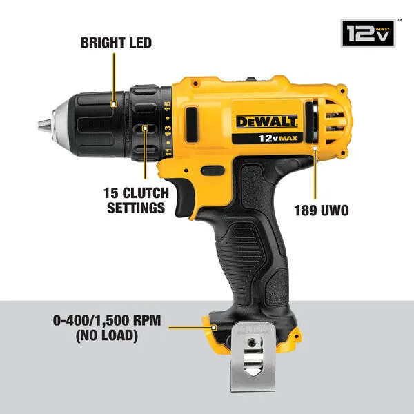 DeWALT 12V (DCK214F1)MAX 2-Tool Combo Kit w/ 45-Piece Screwdriving