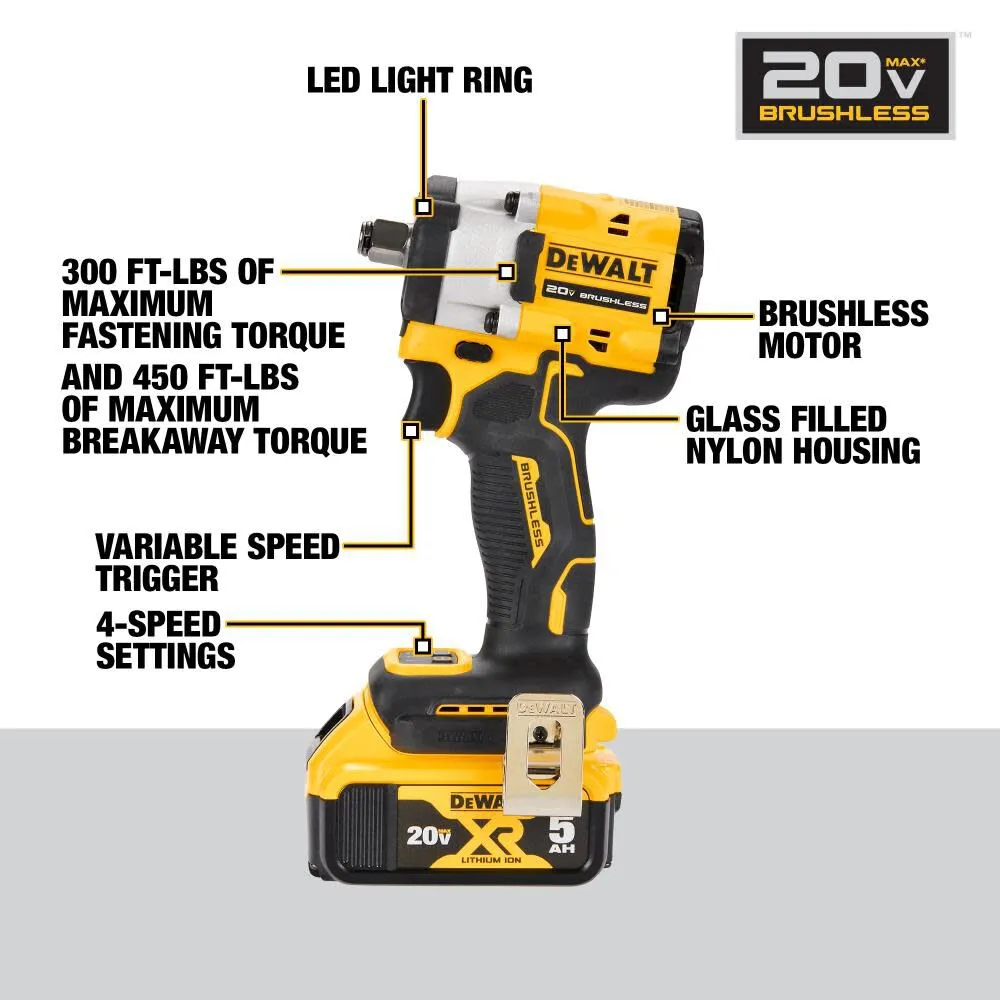 DeWALT 20V ATOMIC MAX DCF921P2 1/2 In. Impact Wrench Hog Ring Anvil Kit