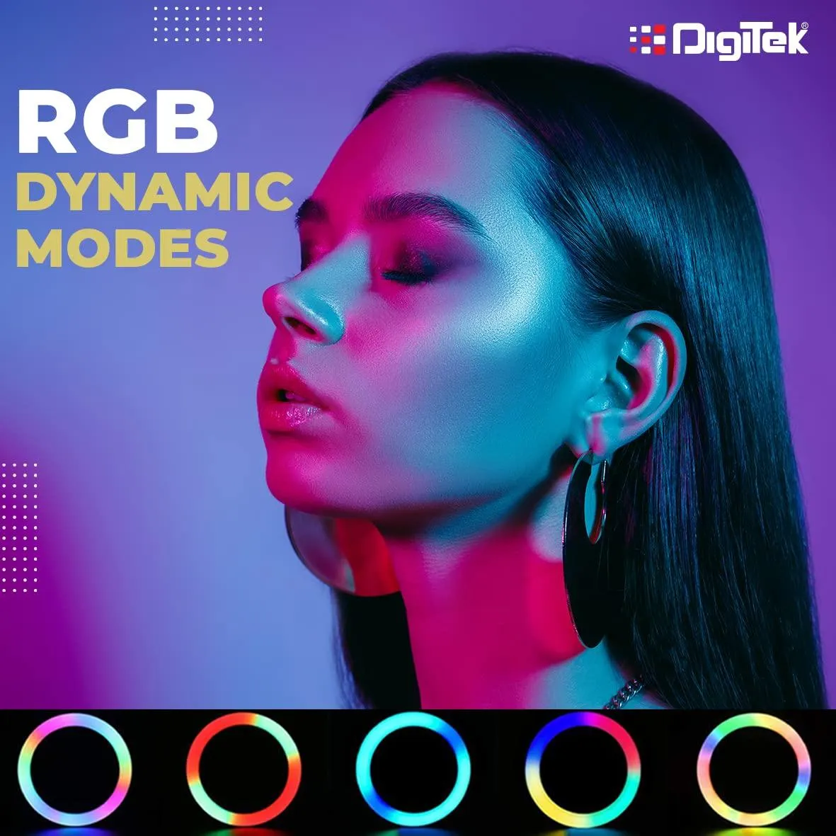 Digitek (DRL-18 RGB) RGB LED Ring Light 46cm for YouTube | Photo-Shoot | Video Shoot | Live Stream | Makeup & Vlogging | Compatible with iPhone/Android Phones & Camera