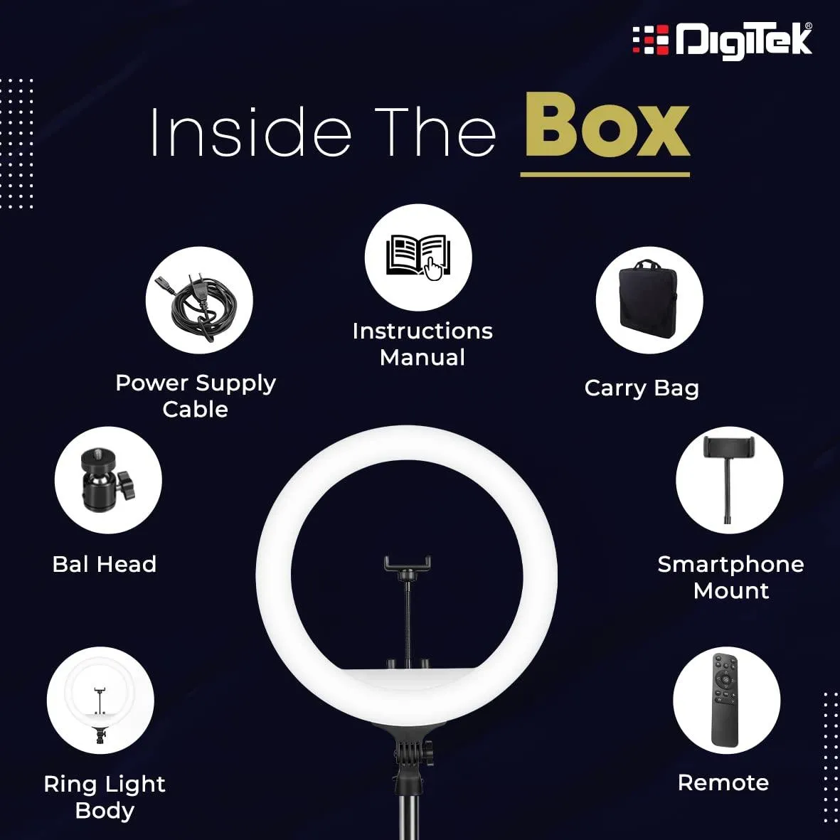 Digitek (DRL-18 RGB) RGB LED Ring Light 46cm for YouTube | Photo-Shoot | Video Shoot | Live Stream | Makeup & Vlogging | Compatible with iPhone/Android Phones & Camera