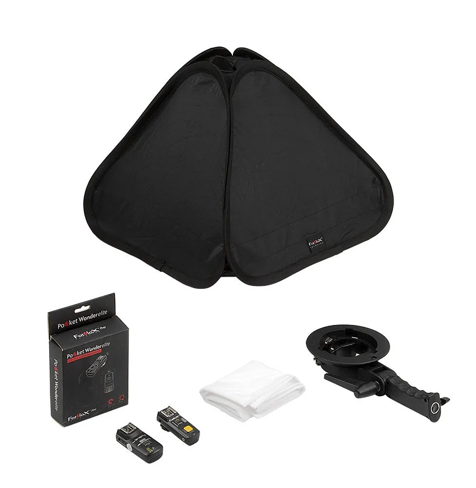 Fotodiox Pro Foldable Softbox Kit with Handled Flash / Speedlight Bracket, Remote Radio Trigger for both Speedlights and Bowens Mount Light Modifiers