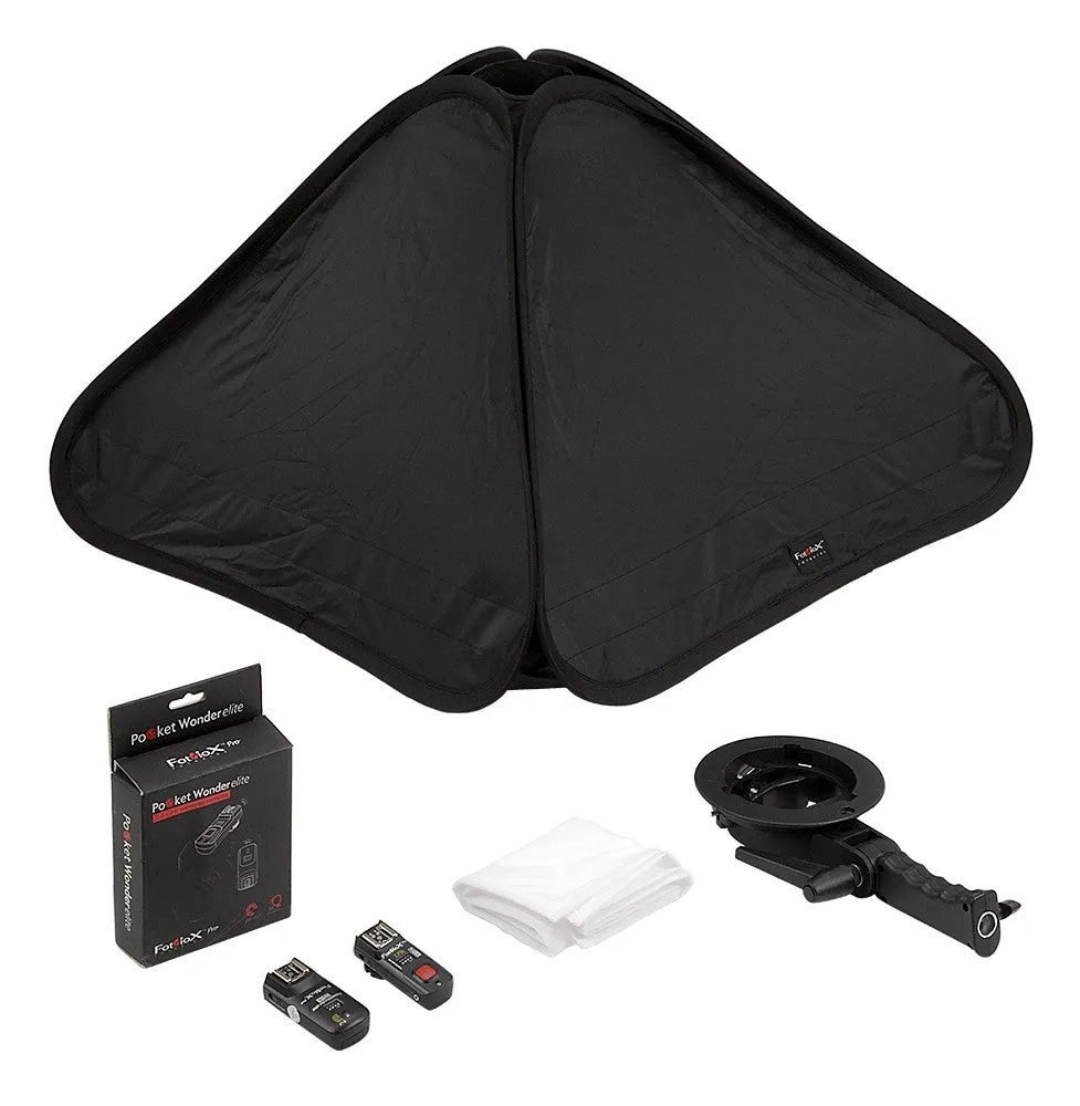 Fotodiox Pro Foldable Softbox Kit with Handled Flash / Speedlight Bracket, Remote Radio Trigger for both Speedlights and Bowens Mount Light Modifiers