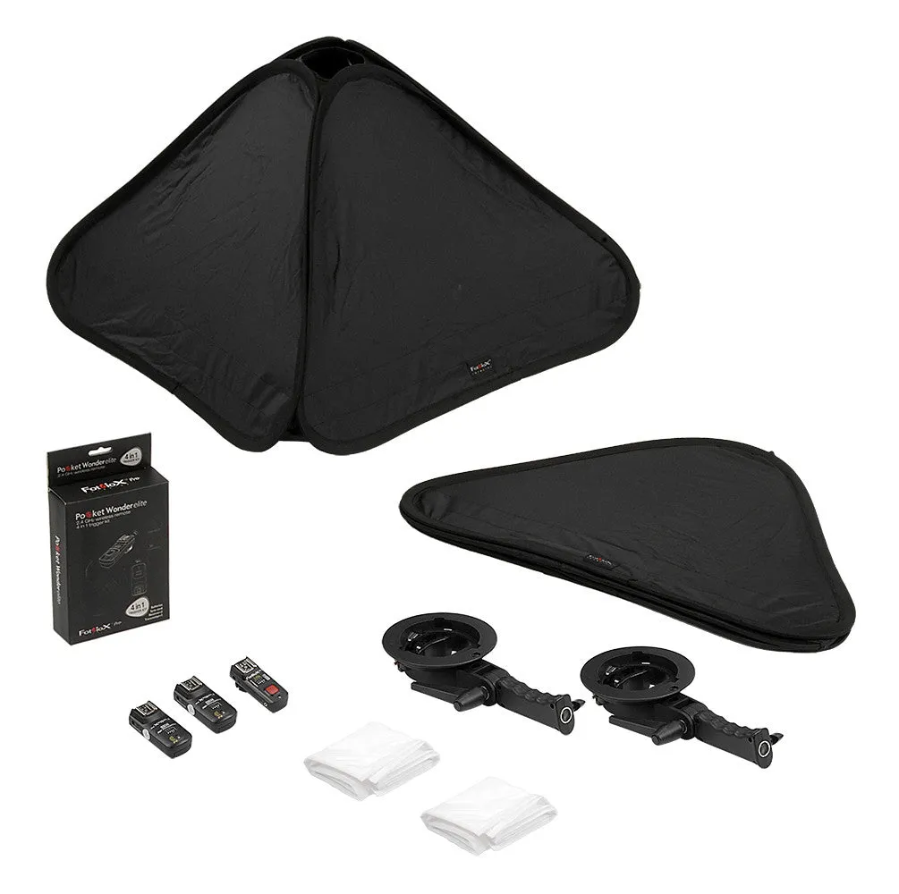 Fotodiox Pro Foldable Softbox Kit with Handled Flash / Speedlight Bracket, Remote Radio Trigger for both Speedlights and Bowens Mount Light Modifiers