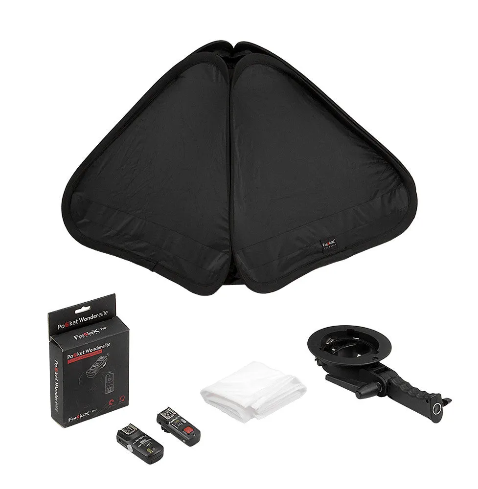 Fotodiox Pro Foldable Softbox Kit with Handled Flash / Speedlight Bracket, Remote Radio Trigger for both Speedlights and Bowens Mount Light Modifiers