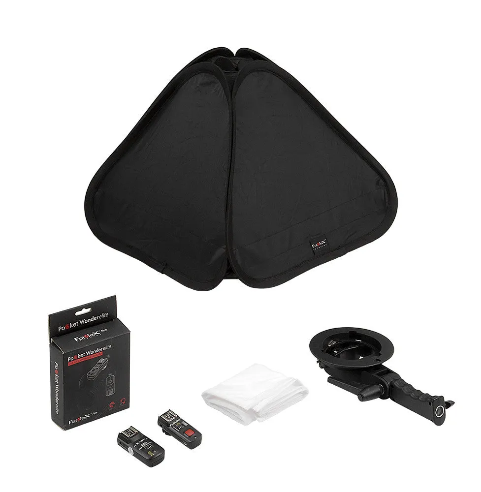 Fotodiox Pro Foldable Softbox Kit with Handled Flash / Speedlight Bracket, Remote Radio Trigger for both Speedlights and Bowens Mount Light Modifiers