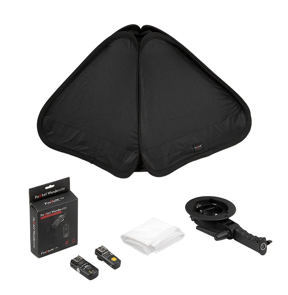 Fotodiox Pro Foldable Softbox Kit with Handled Flash / Speedlight Bracket, Remote Radio Trigger for both Speedlights and Bowens Mount Light Modifiers