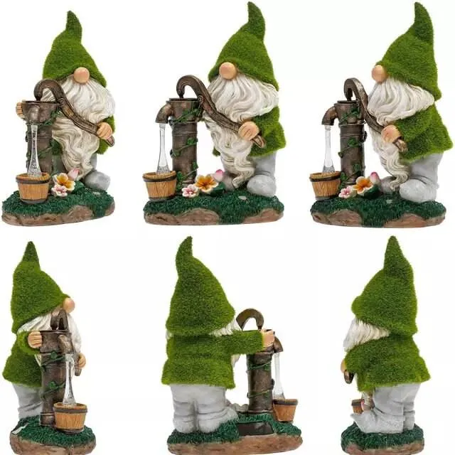 Garden Gnome Statue - Garden Dwarfs Statue Resin Gnome Figurine Outdoor Gnome With Water Pumping Solar Lights for Outdoor Home Yard Decor