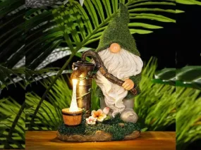Garden Gnome Statue - Garden Dwarfs Statue Resin Gnome Figurine Outdoor Gnome With Water Pumping Solar Lights for Outdoor Home Yard Decor