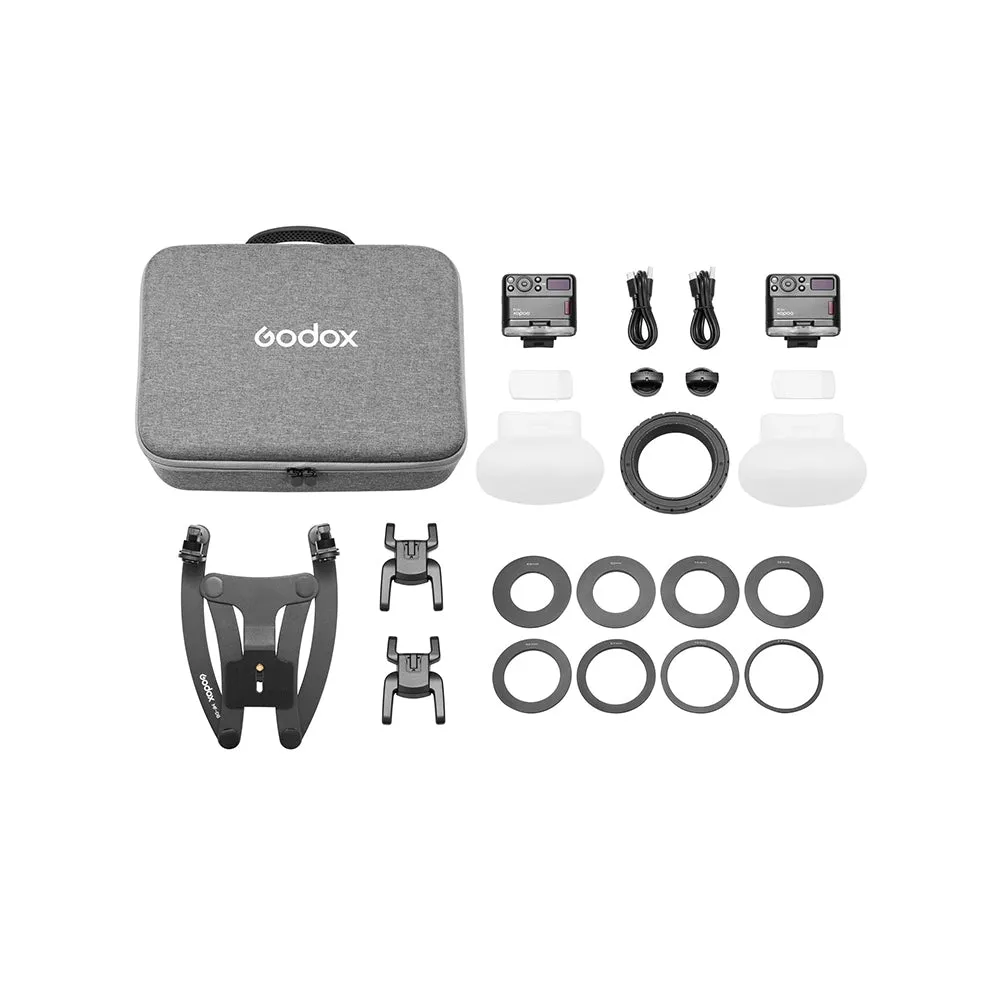 Godox Dental Macro Flash Kit for Sony Cameras (TTL Autoflash) with 2.4Ghz Wireless, 30m Max Range, 16' Guide Number, TTL and Manual Flash Modes, 1700mAh Rechargeable Battery and USB Type-C Interface for Photography | MF12-DK1 MF12-DK3