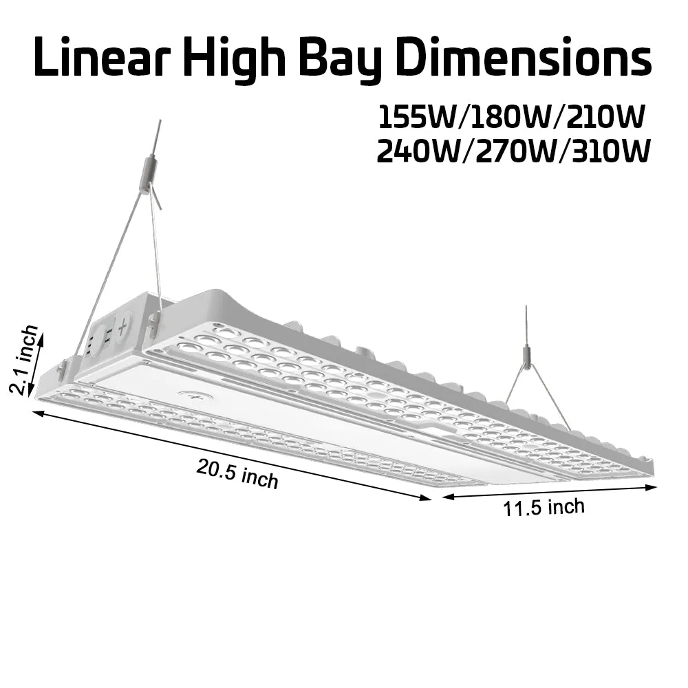 Konlite LED Linear High Bay Light - PAVO Series - 130W-210W - Wattage Selectable - Up to 31,290lm - 120-277V - 5000K - 400W-600W Equal - Pack of 2
