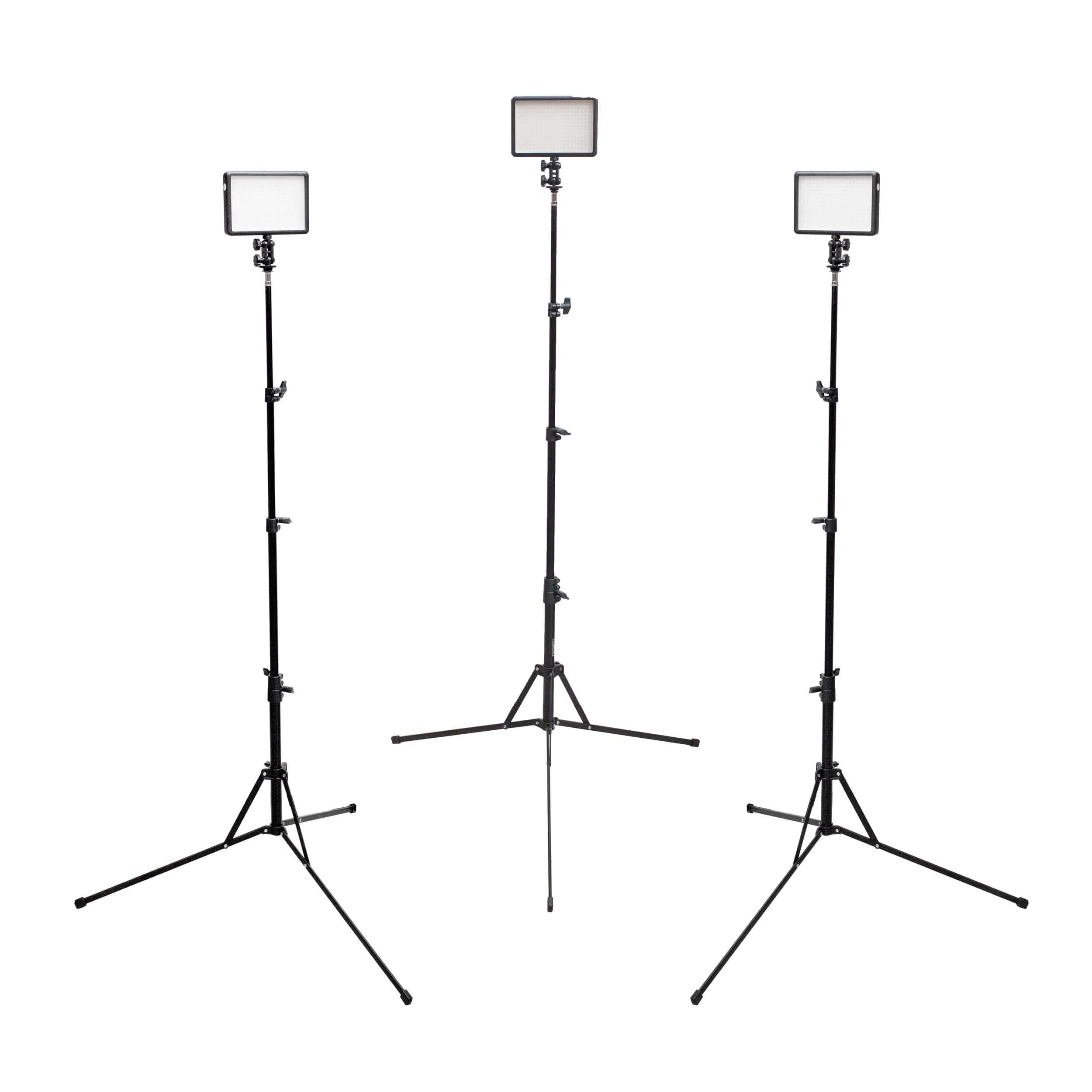 LED308 Hot Shoe Video Light Panel Triple Kit with 3×Light Stands - CLEARANCE