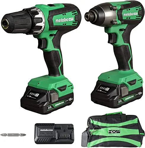 Metabo HPT 18V Multi-Volt Hammer Drill and Impact Driver Combo Kit | Cordless | 2-2.0Ah Li-Ion Batteries w/Fuel Gauge | Lifetime Tool Warranty | KC18DFX