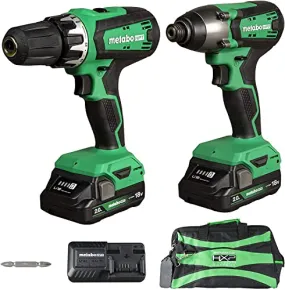 Metabo HPT 18V Multi-Volt Hammer Drill and Impact Driver Combo Kit | Cordless | 2-2.0Ah Li-Ion Batteries w/Fuel Gauge | Lifetime Tool Warranty | KC18DFX