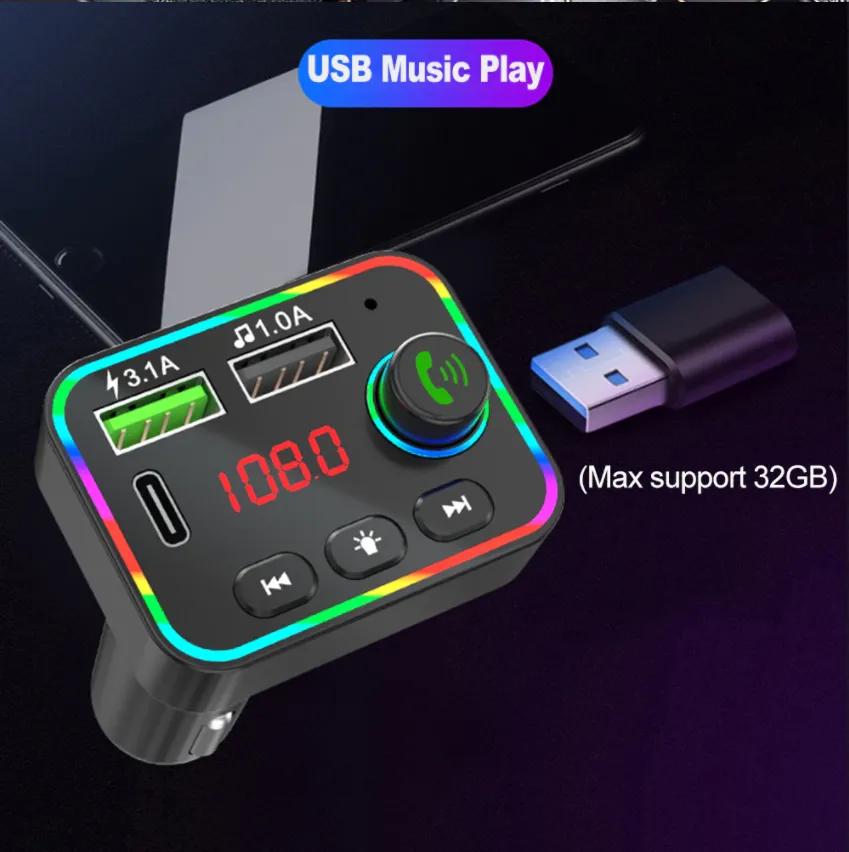 Multicolored LED Lights Fm Band Car Transmitter 12V