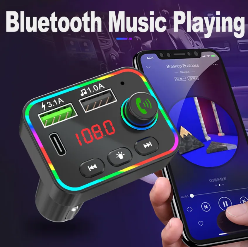 Multicolored LED Lights Fm Band Car Transmitter 12V