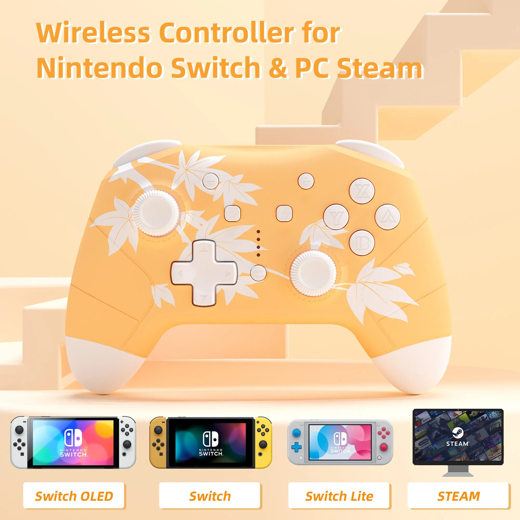 Mytrix Maple Yellow Wireless Switch Pro Controller for Nintendo Switch, the Newest Switch OLED, and Switch Lite