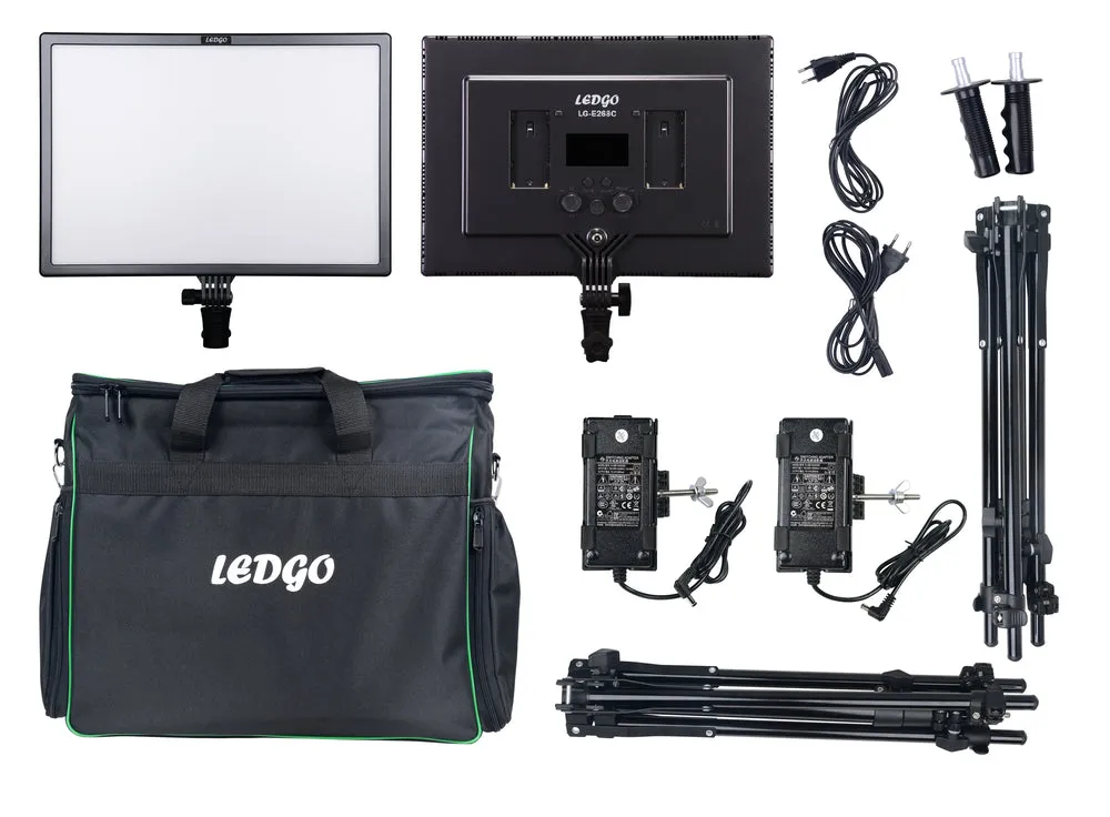 Nanlite LEDGO LUXPAD E268C twin LED light kit with batteries, stands and grids