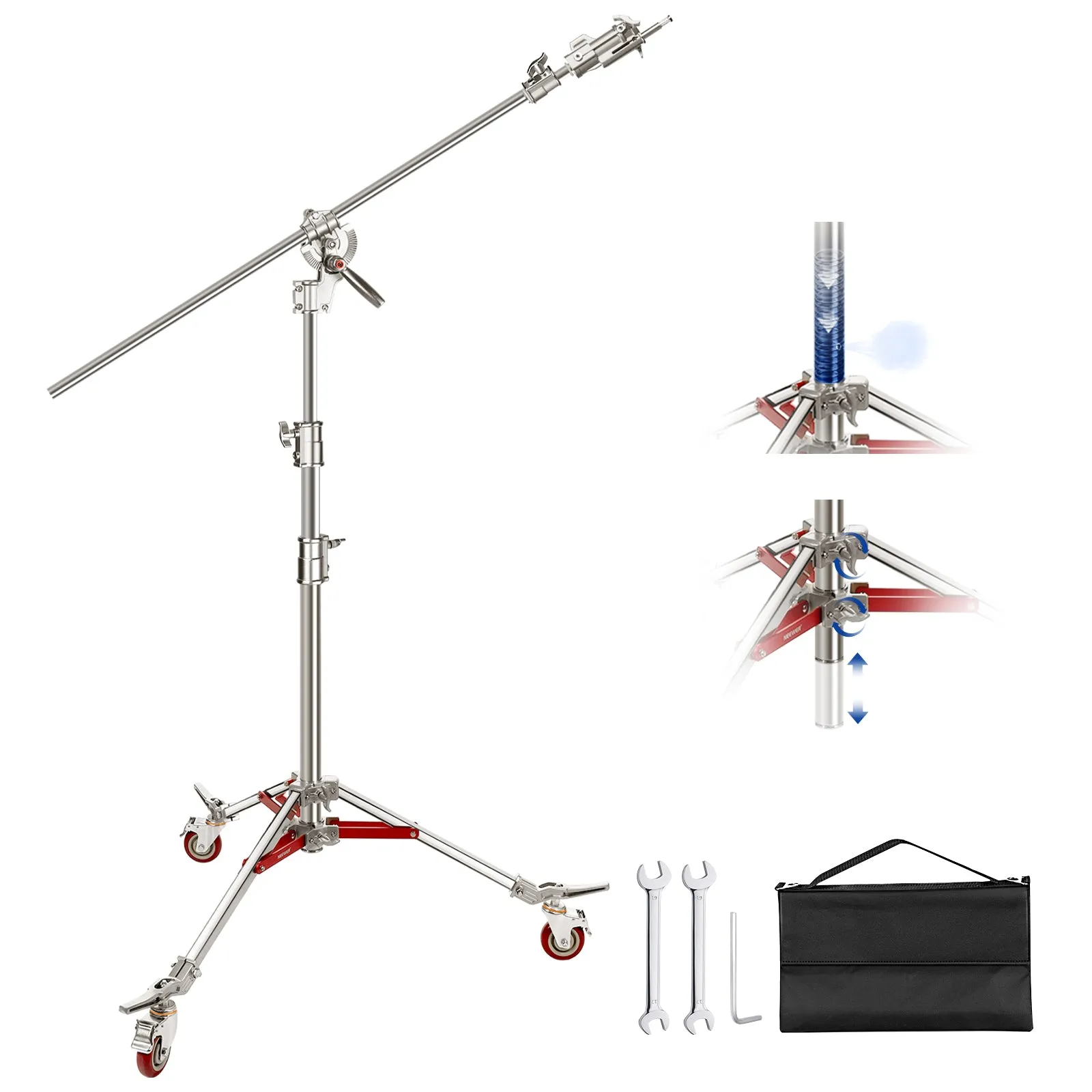 NEEWER 4.4m / 14.4ft Stainless Steel Air Cushioned Wheeled C Stand